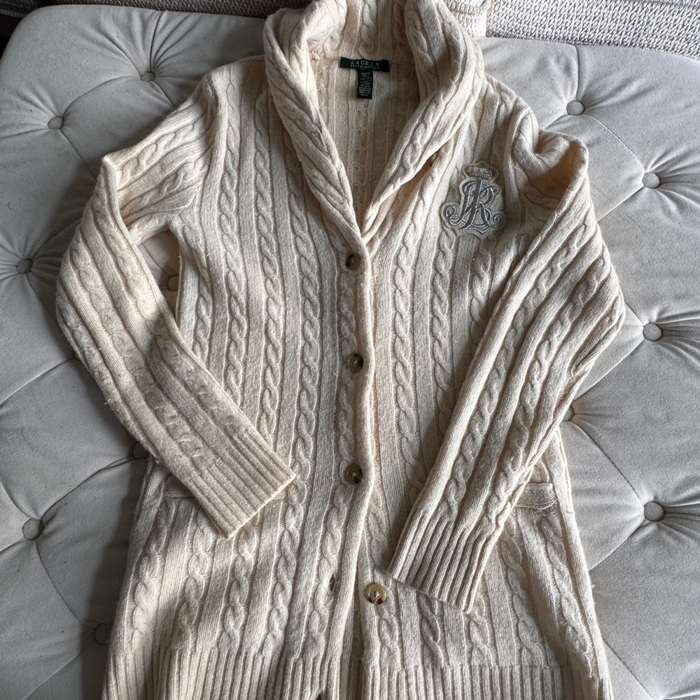 Ralph Lauren cable knit cardigan with crest size xs cream